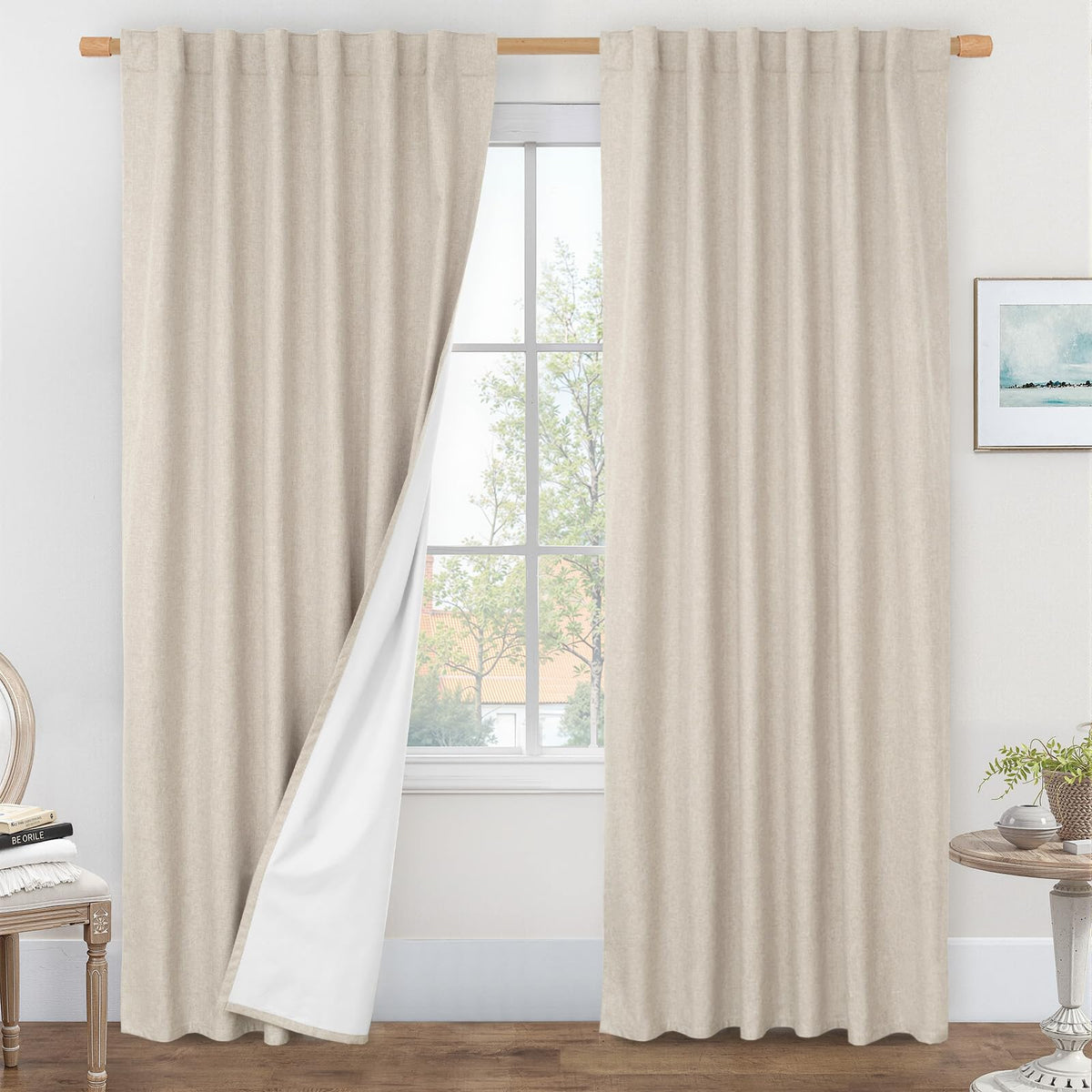LAMIT Full Blackout Linen Kitchen Window Curtains 36 Inches Long, Ivory