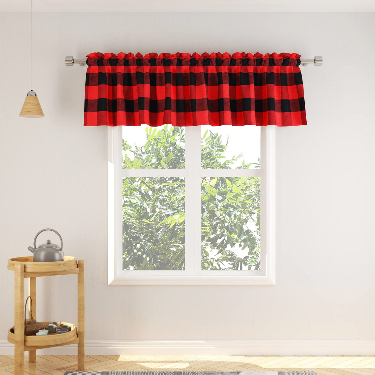 Buffalo Check Kitchen Tier Curtain 24 inches Long Plaid Gingham Rod Pocket Classic Cafe Curtains Country Farmhouse Kitchen Half Window Curtains 2 Panels Beige & White