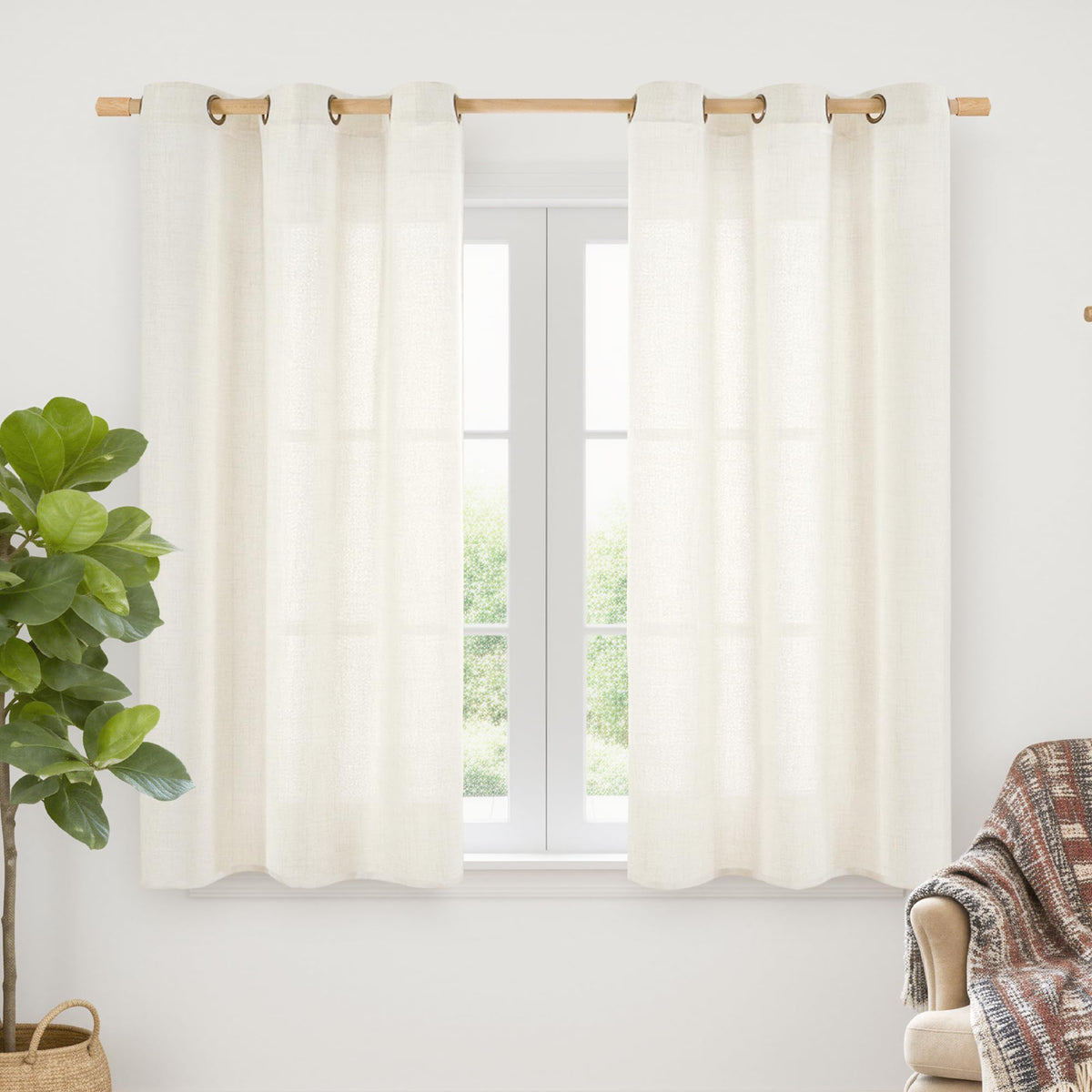 YoungsTex Linen Kitchen Window Curtains 40 Inch Length 2 Panels