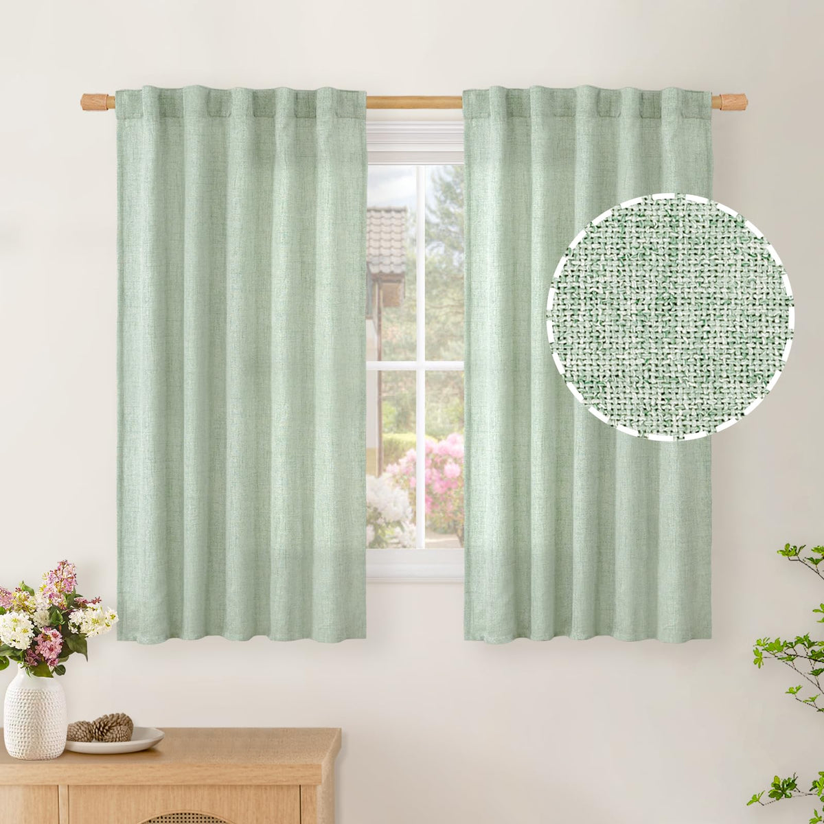 BGment White Linen Kitchen Curtains 40 Inch Length for Short Window