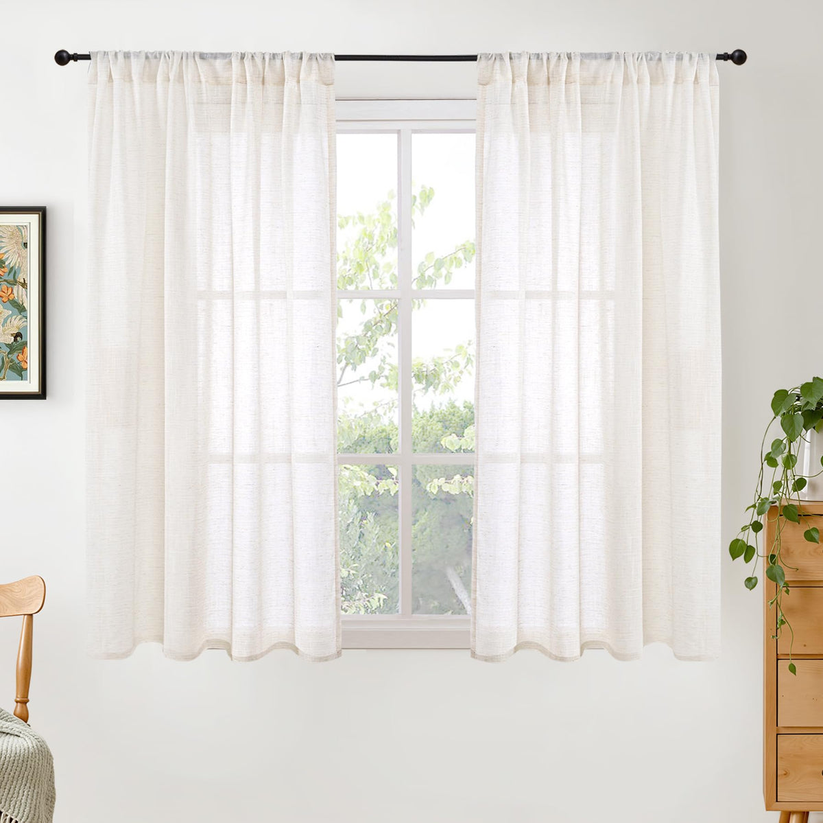 BGment Linen Kitchen Window Curtains Over Sink, 36 Inch Length Cafe Drapes