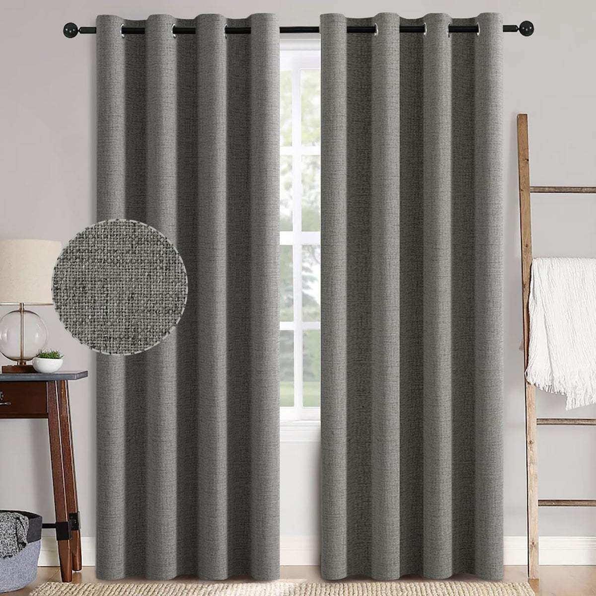 MIULEE 100% Blackout Linen Curtains for Bedroom 52x54 Inches Natural Beige