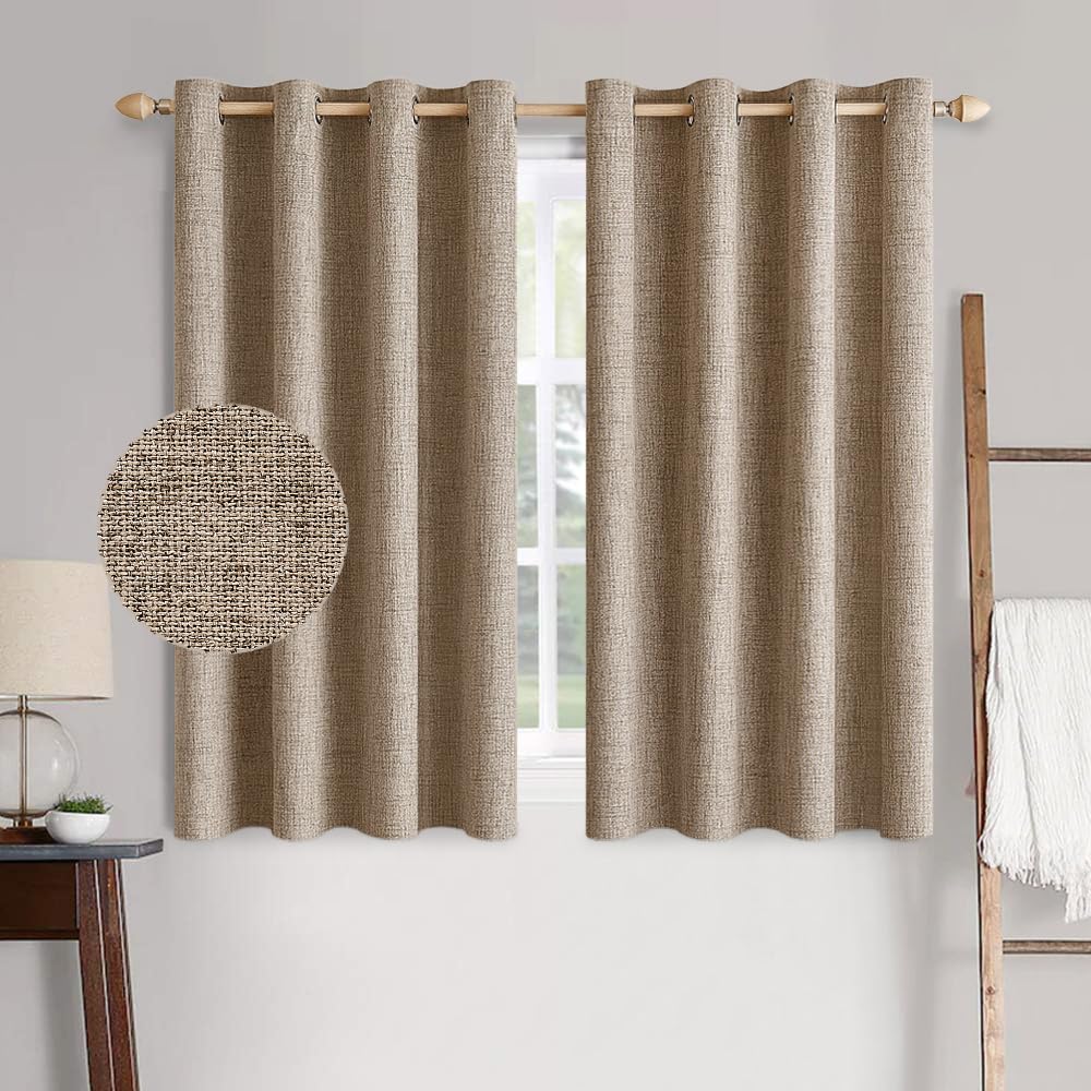 MIULEE 100% Blackout Linen Curtains for Bedroom 52x54 Inches Natural Beige
