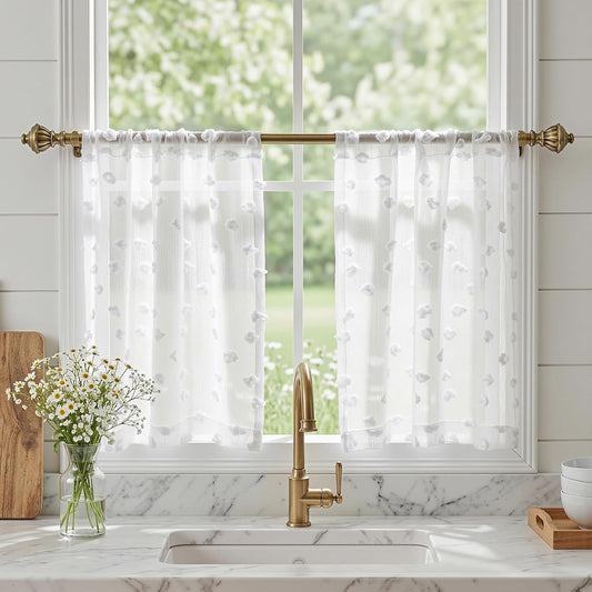 MYSKY HOME White Sheer Curtains 36 inch Length for Small Window,2 Panels