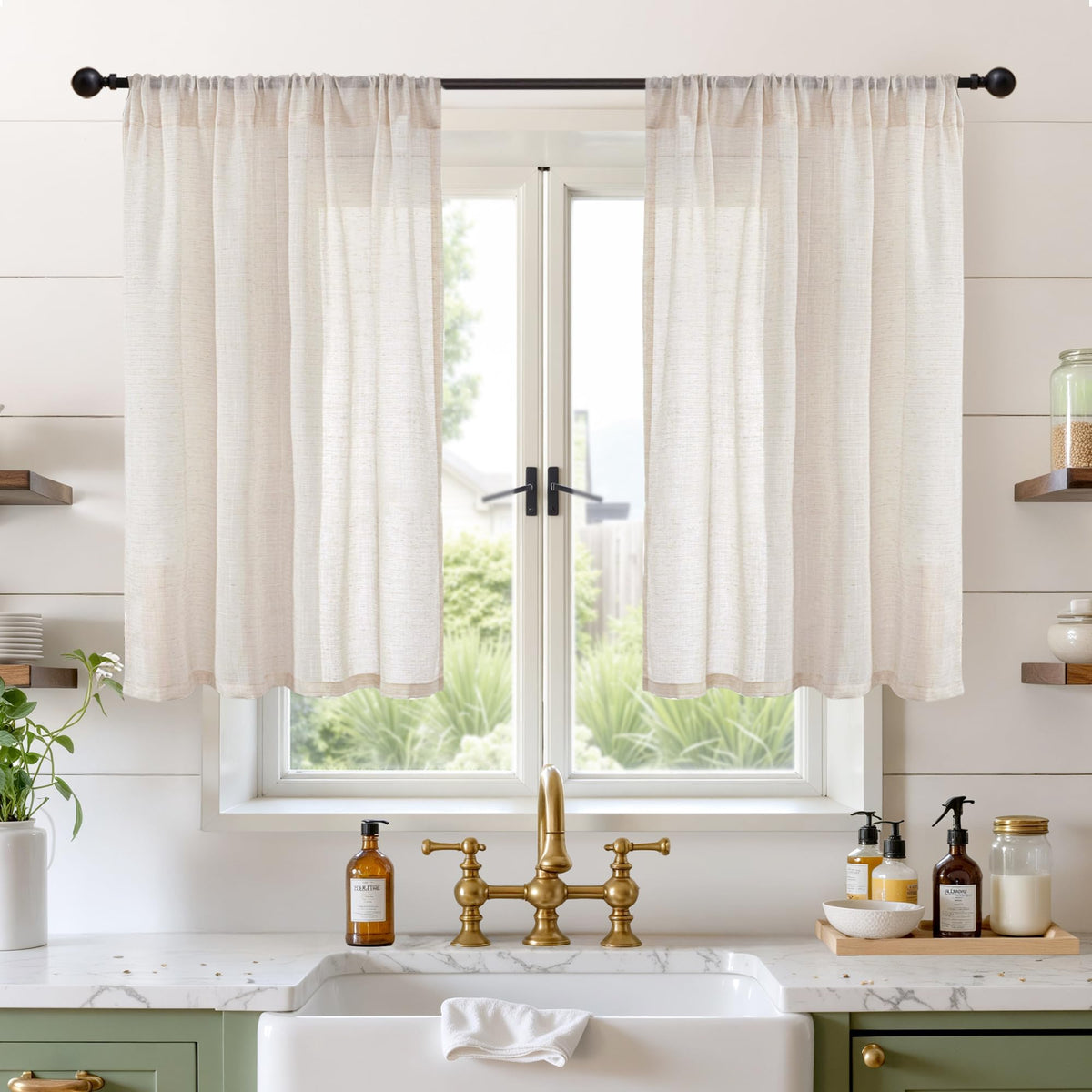 BGment Linen Kitchen Window Curtains Over Sink, 36 Inch Length Cafe Drapes