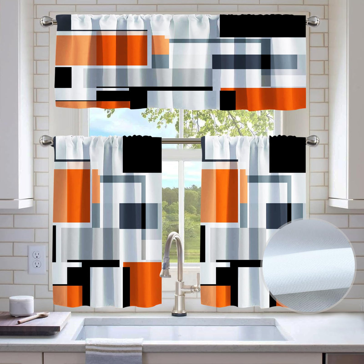 Kitchen Curtains Sets for Windows,52x36 Inch 3 Piece,Green Marble