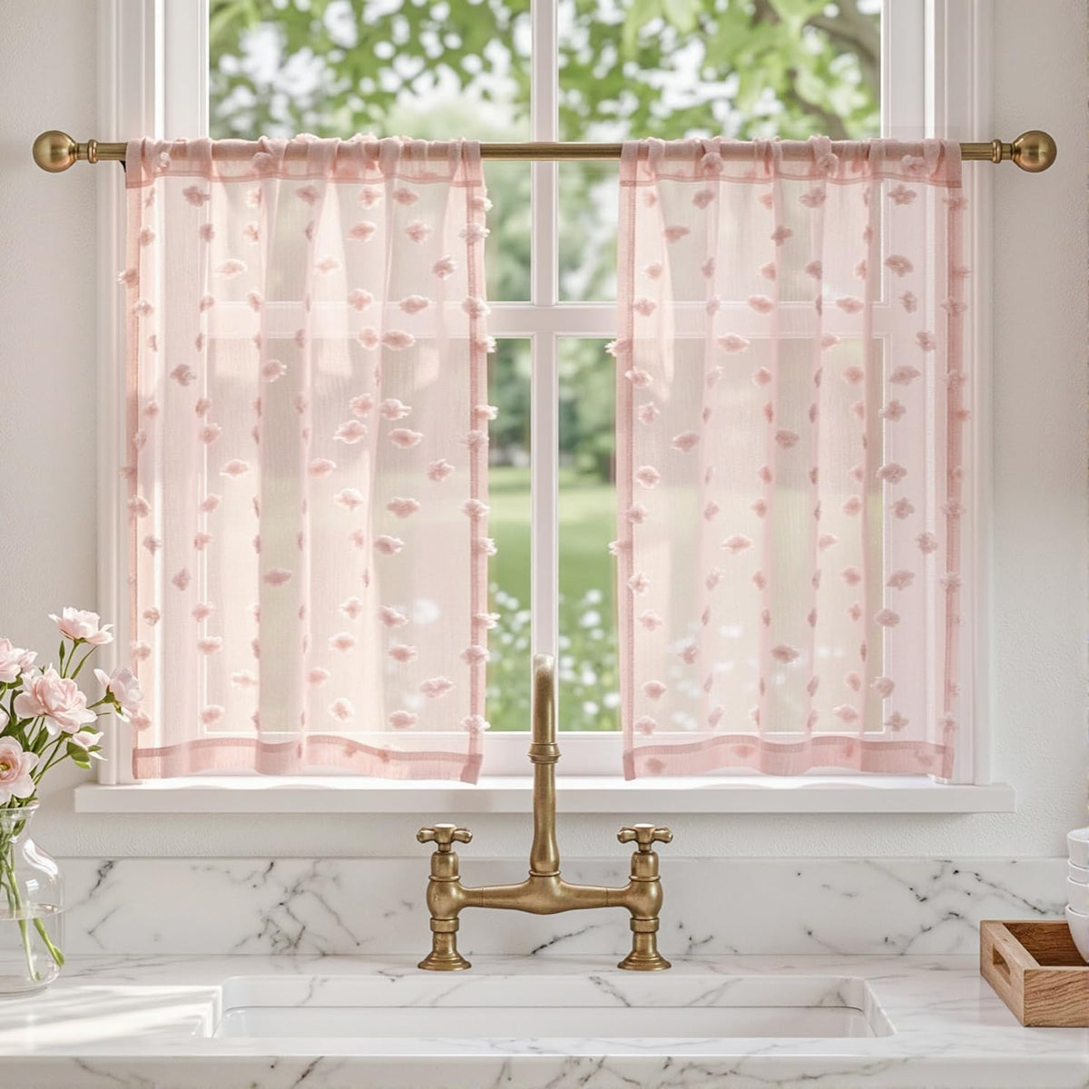 MYSKY HOME White Sheer Curtains 36 inch Length for Small Window,2 Panels