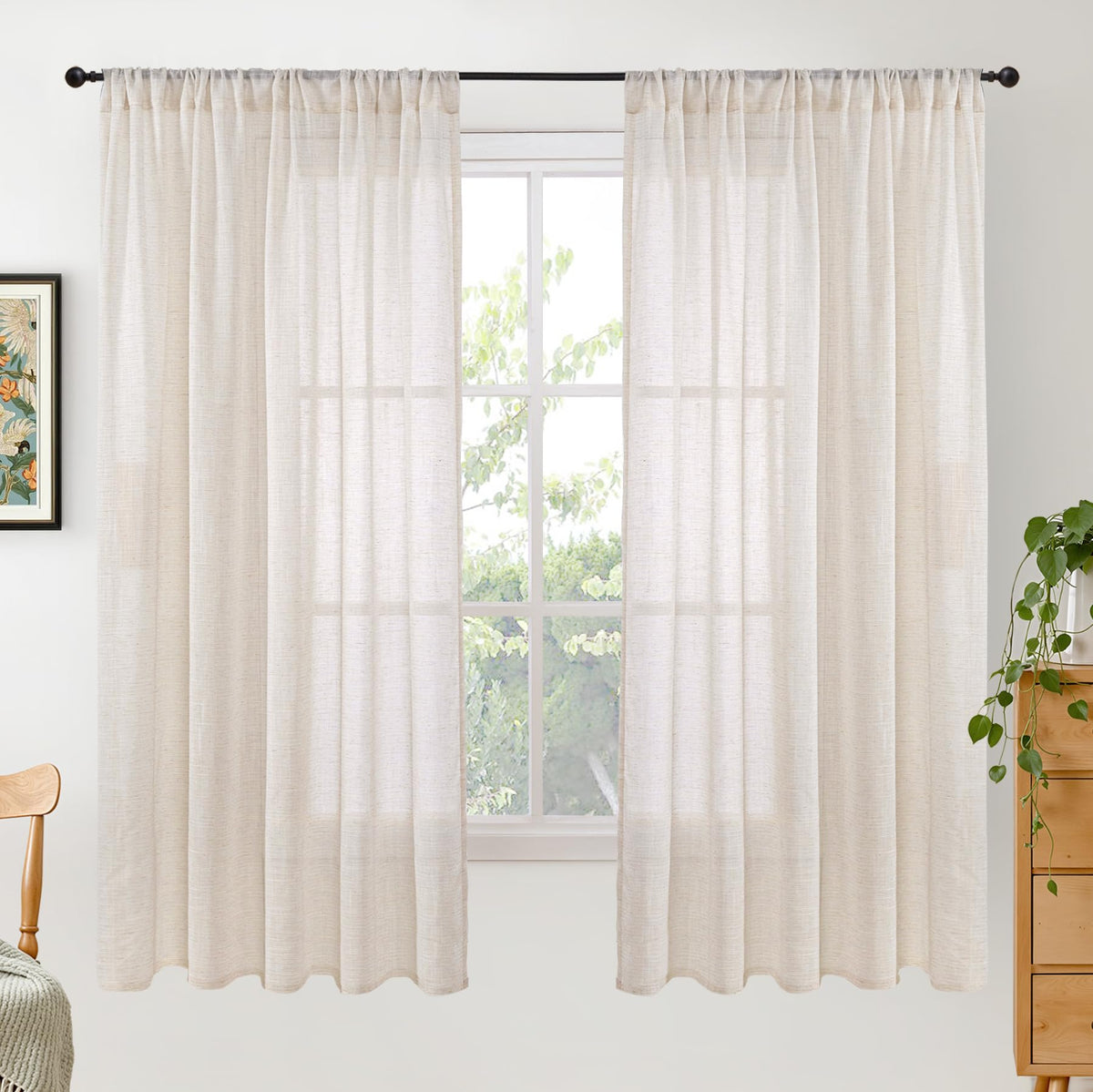 BGment Linen Kitchen Window Curtains Over Sink, 36 Inch Length Cafe Drapes