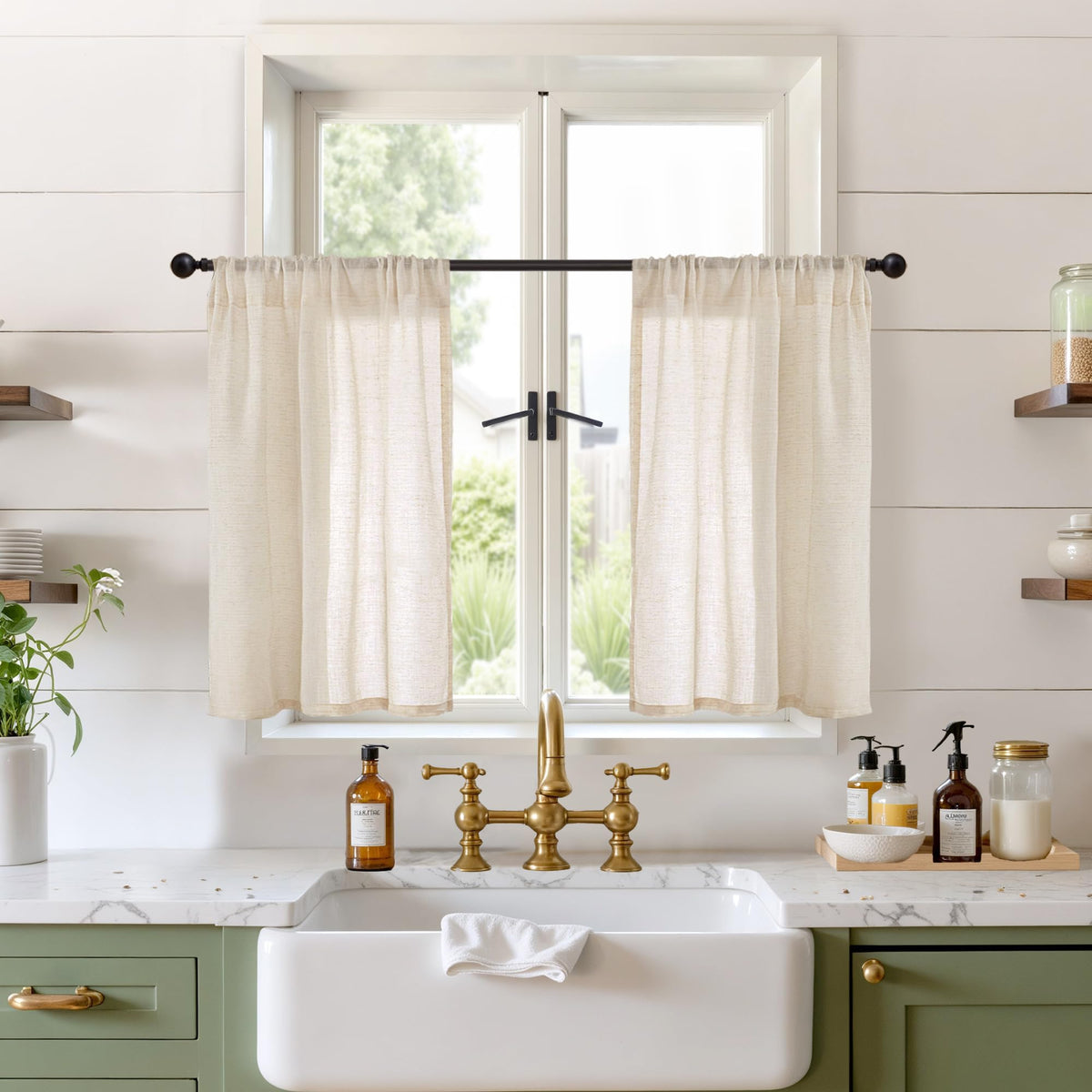 BGment Linen Kitchen Window Curtains Over Sink, 36 Inch Length Cafe Drapes