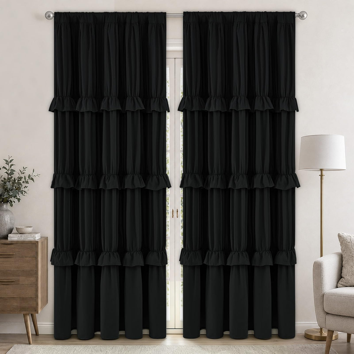 Yinhua Pink Kitchen Curtains 36 Inch Length Ruffle Blackout Cafe Curtains, Farmhouse Rustic Kitchen Window Curtain Rod Pocket Short Tier Curtain for Windows, 26" W x 36" L, 2 Panels