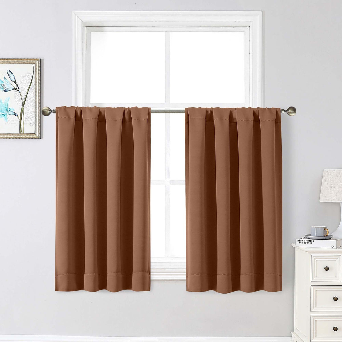 Black Cafe Blackout Curtains 36 Inch Length 2 Panels Set, Soft Solid Thermal Insulated Room Darkening Small Window Curtains for Kitchen Bathroom Basement, Black, Each, 40" Wx36 L