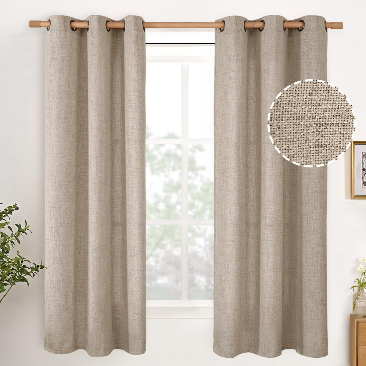 YoungsTex Linen Kitchen Window Curtains 40 Inch Length 2 Panels
