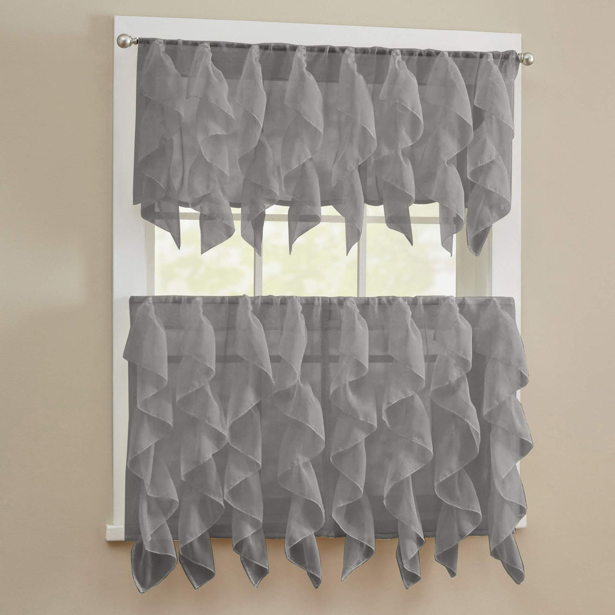 Sweet Home Collection Old World Style Floral Heavy Lace Kitchen Curtain Swag pair Hopewell Cream