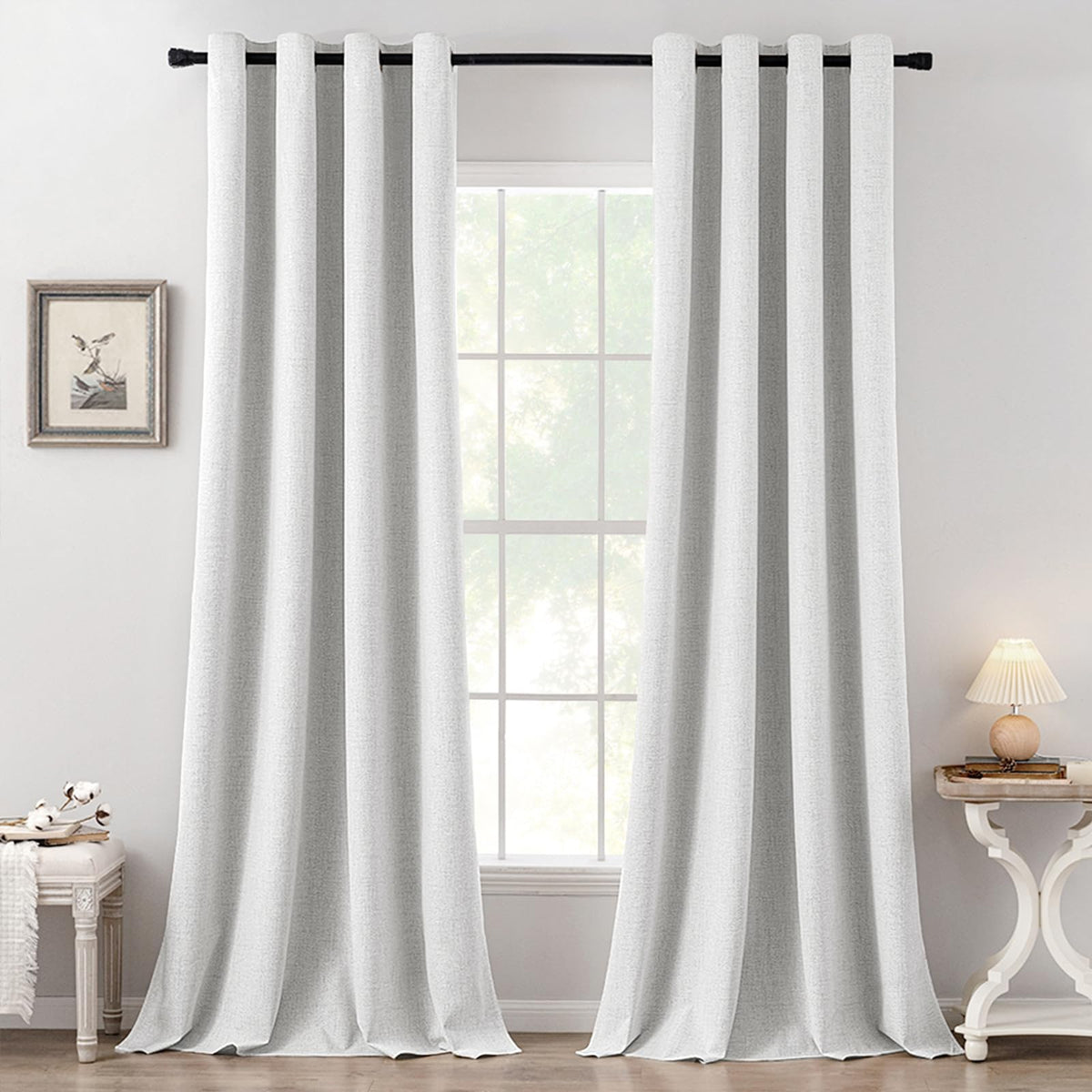 MIULEE 100% Blackout Linen Curtains for Bedroom 52x54 Inches Natural Beige