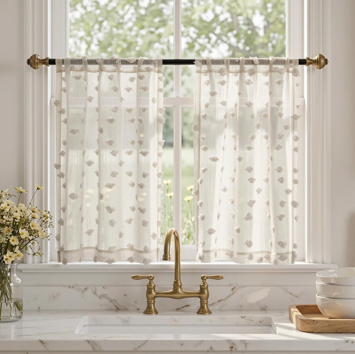 MYSKY HOME White Sheer Curtains 36 inch Length for Small Window,2 Panels