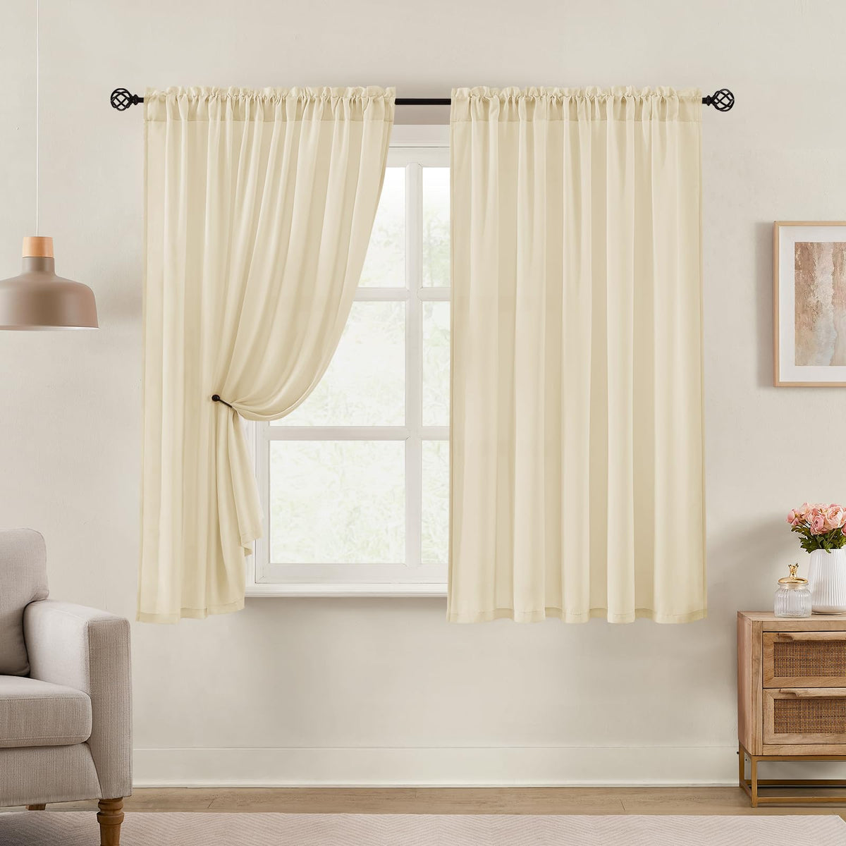 HOMEIDEAS Non-See-Through White Sheer Kitchen Curtains, 30 X 36 Inches Long