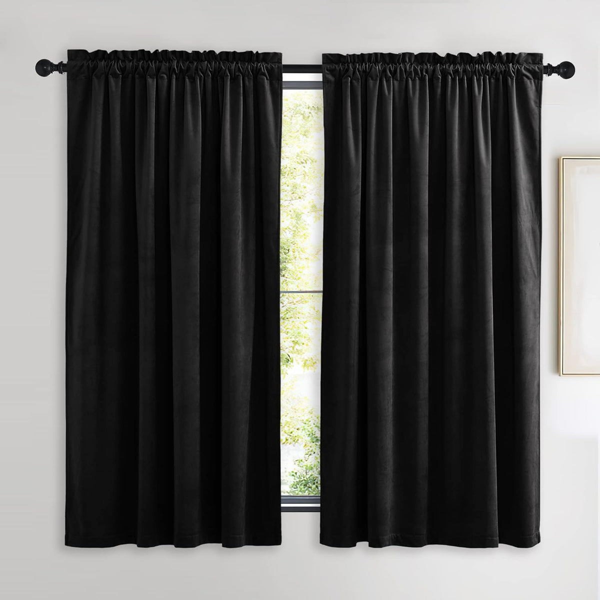 NICETOWN Black Out Velvet Curtains 63 inches Long for Kitchen