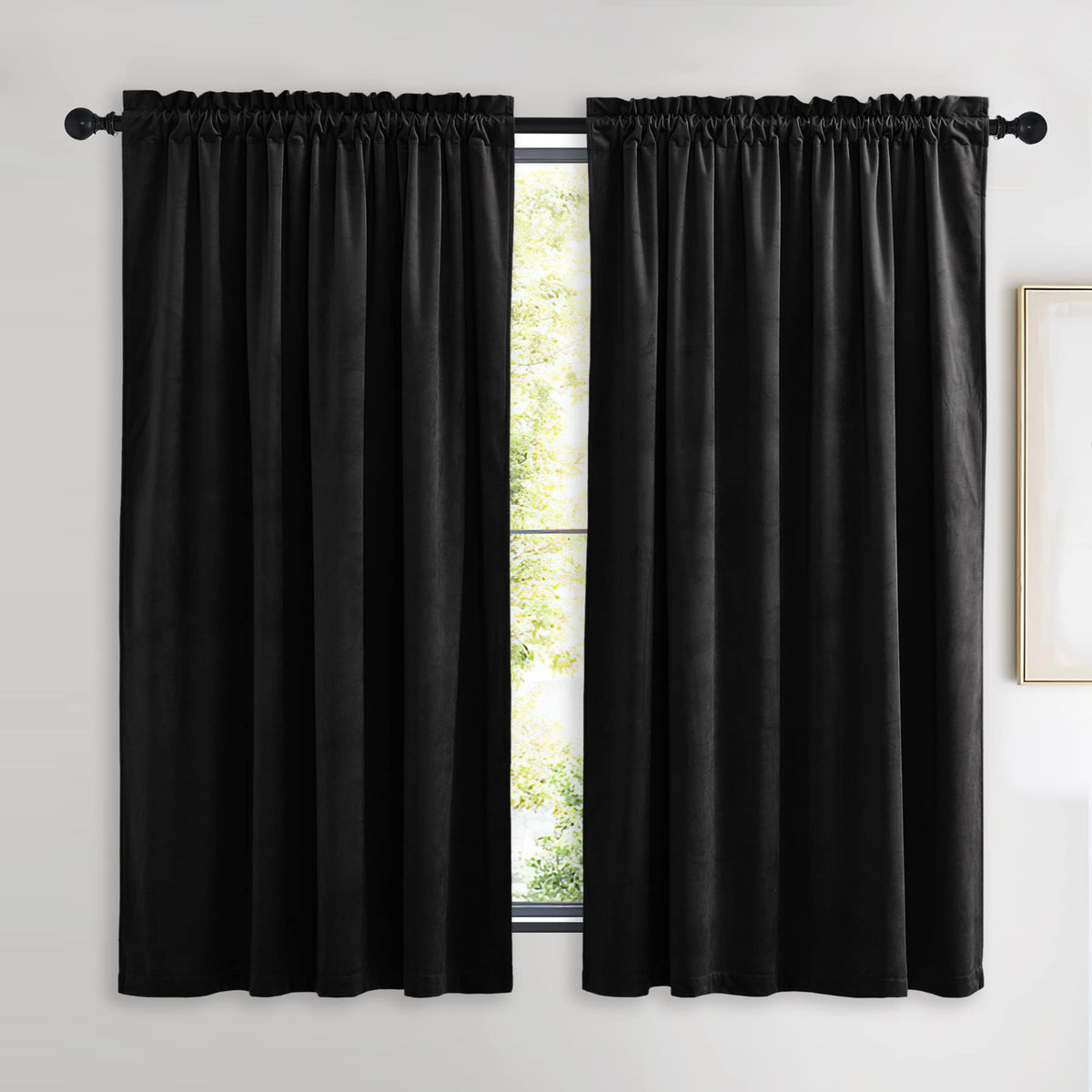 NICETOWN Black Out Velvet Curtains 63 inches Long for Kitchen