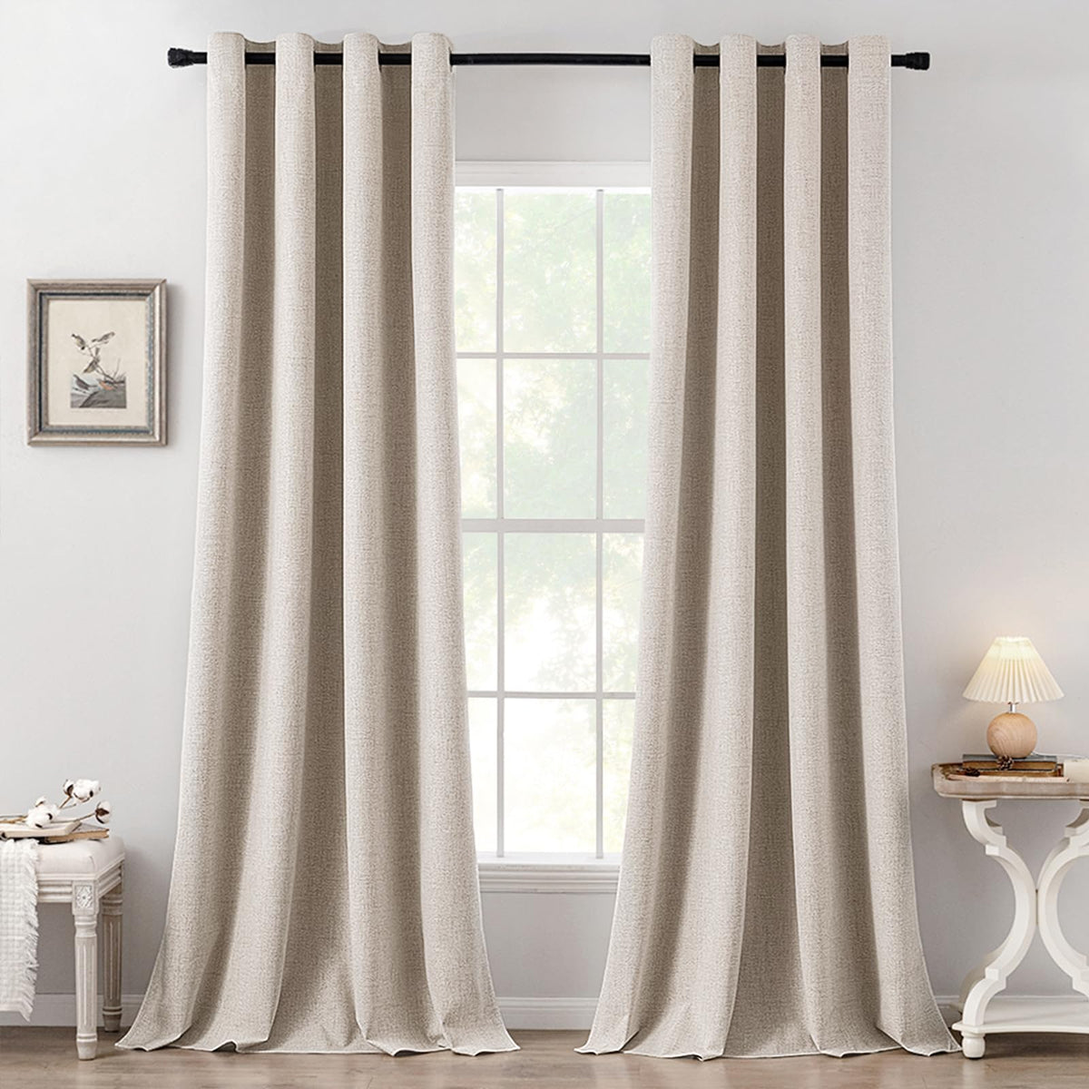 MIULEE 100% Blackout Linen Curtains for Bedroom 52x54 Inches Natural Beige