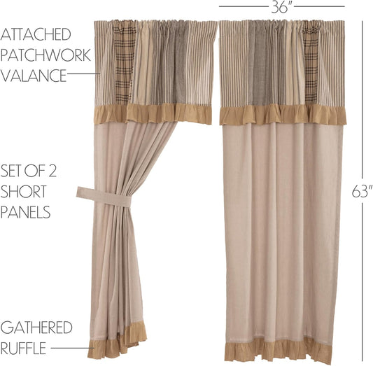 VHC Brands Sawyer Mill Curtain, Panel 63x36, Charcoal Khaki Tan