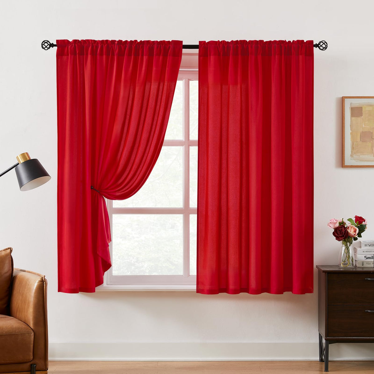 HOMEIDEAS Non-See-Through White Sheer Kitchen Curtains, 30 X 36 Inches Long