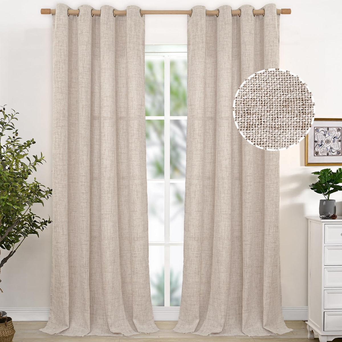 YoungsTex Linen Kitchen Window Curtains 40 Inch Length 2 Panels