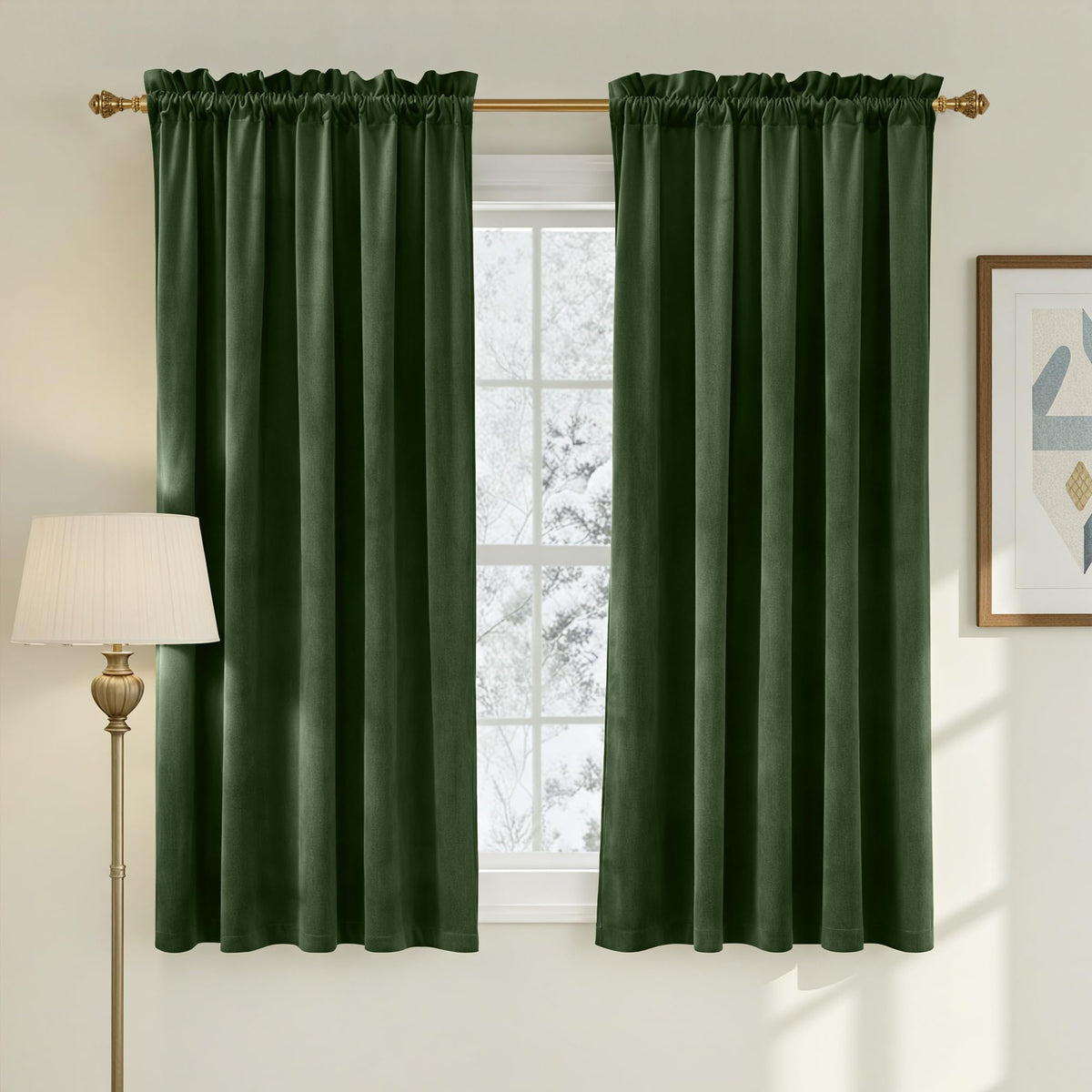 NICETOWN Black Out Velvet Curtains 63 inches Long for Kitchen