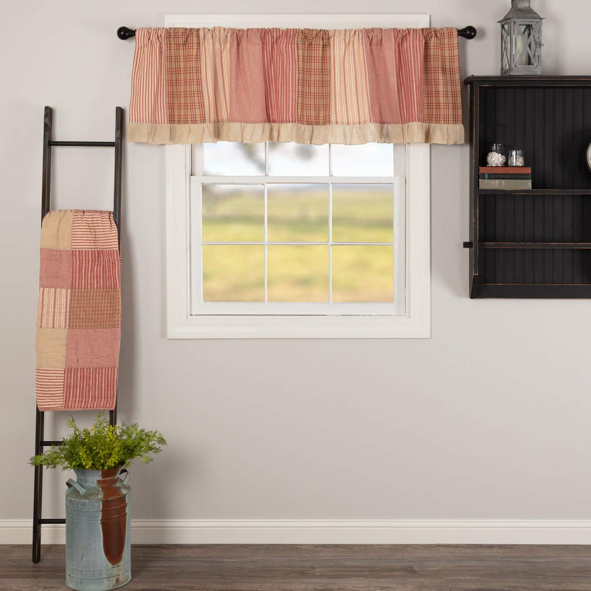 VHC Brands Sawyer Mill Curtain, Panel 63x36, Charcoal Khaki Tan