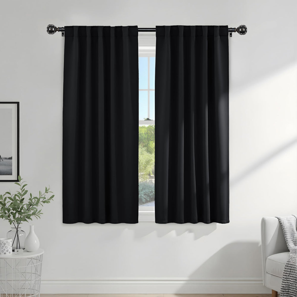PONY DANCE Black Kitchen Blackout Curtains Over Sink, W 42 x L 45 inches