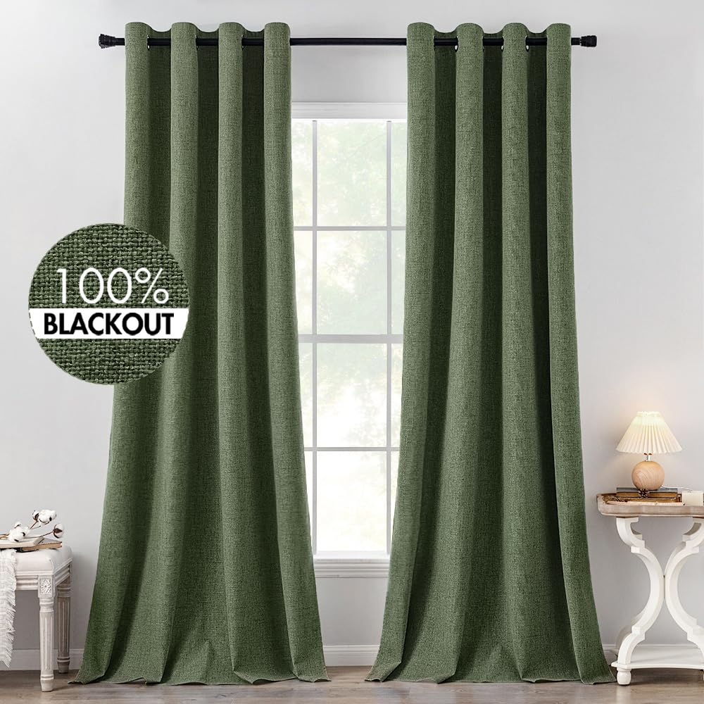 MIULEE 100% Blackout Linen Curtains for Bedroom 52x54 Inches Natural Beige