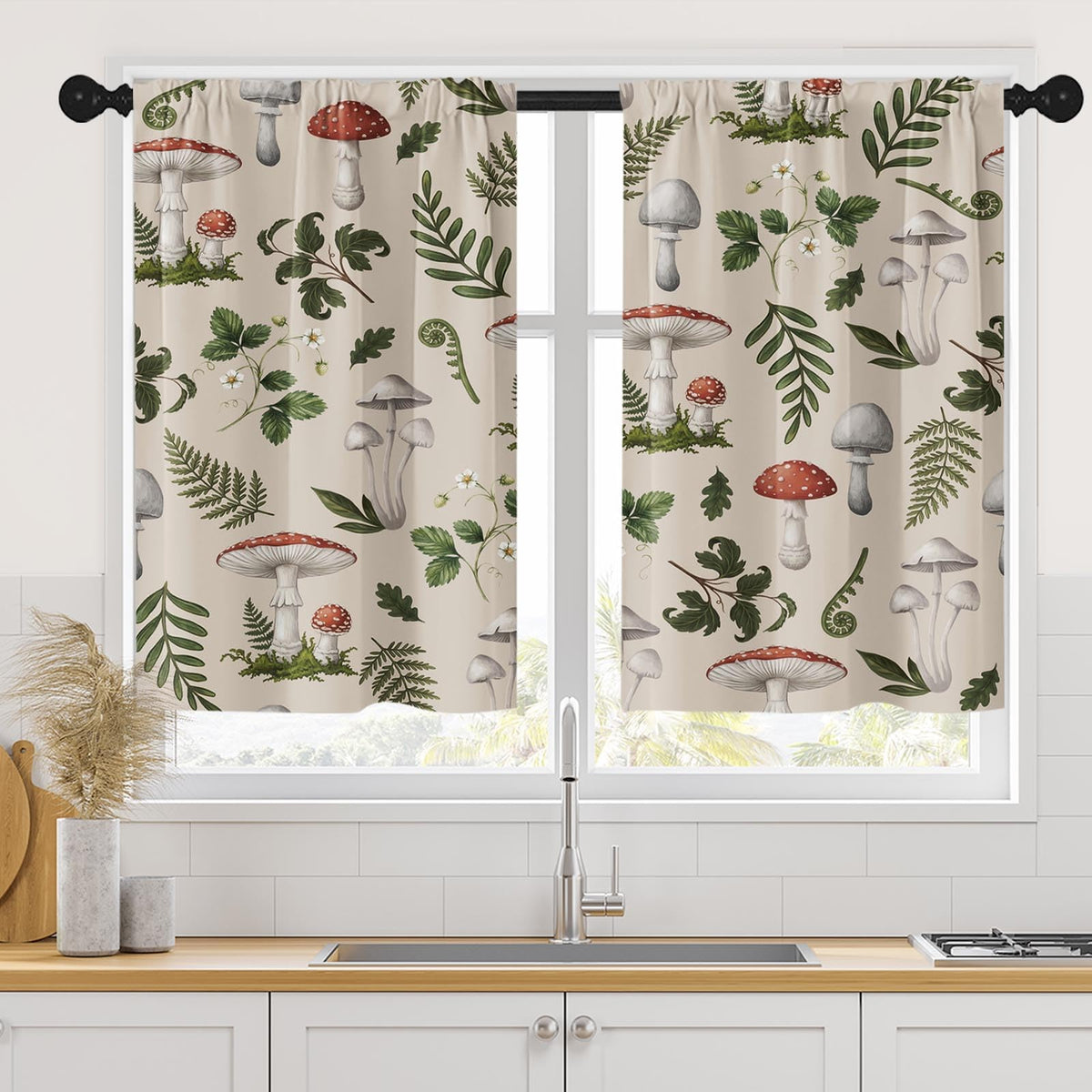 Arttown Kitchen Curtains 63 Inch Length, 2 Pack, Abstract Doodle Modern