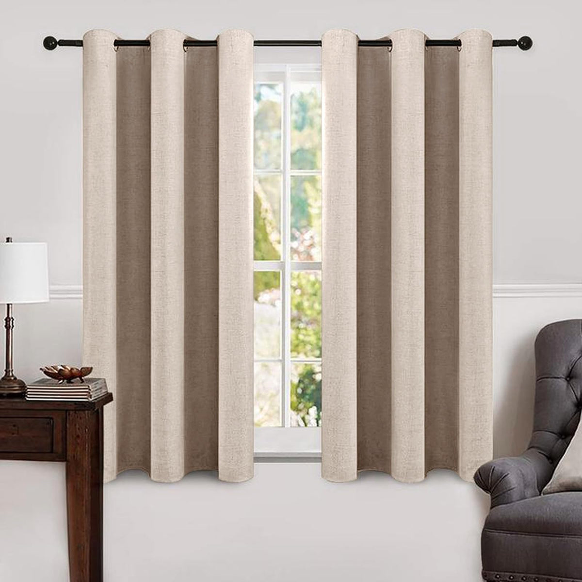 MIULEE 100% Blackout Linen Curtains for Bedroom 52x54 Inches Natural Beige