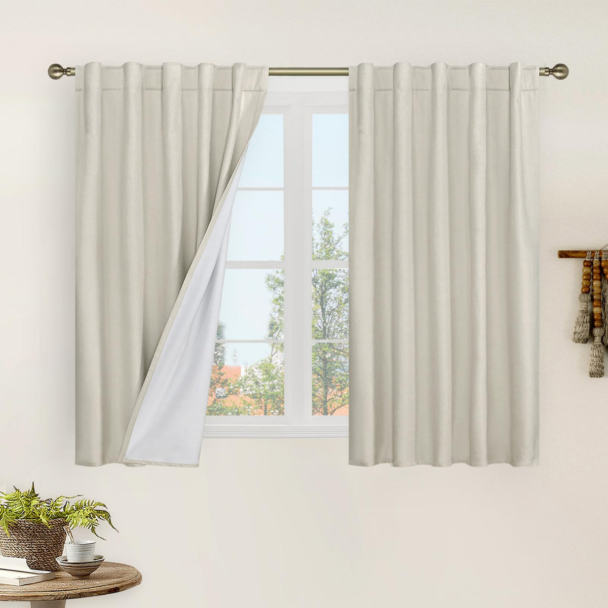 LAMIT Full Blackout Linen Kitchen Window Curtains 36 Inches Long, Ivory