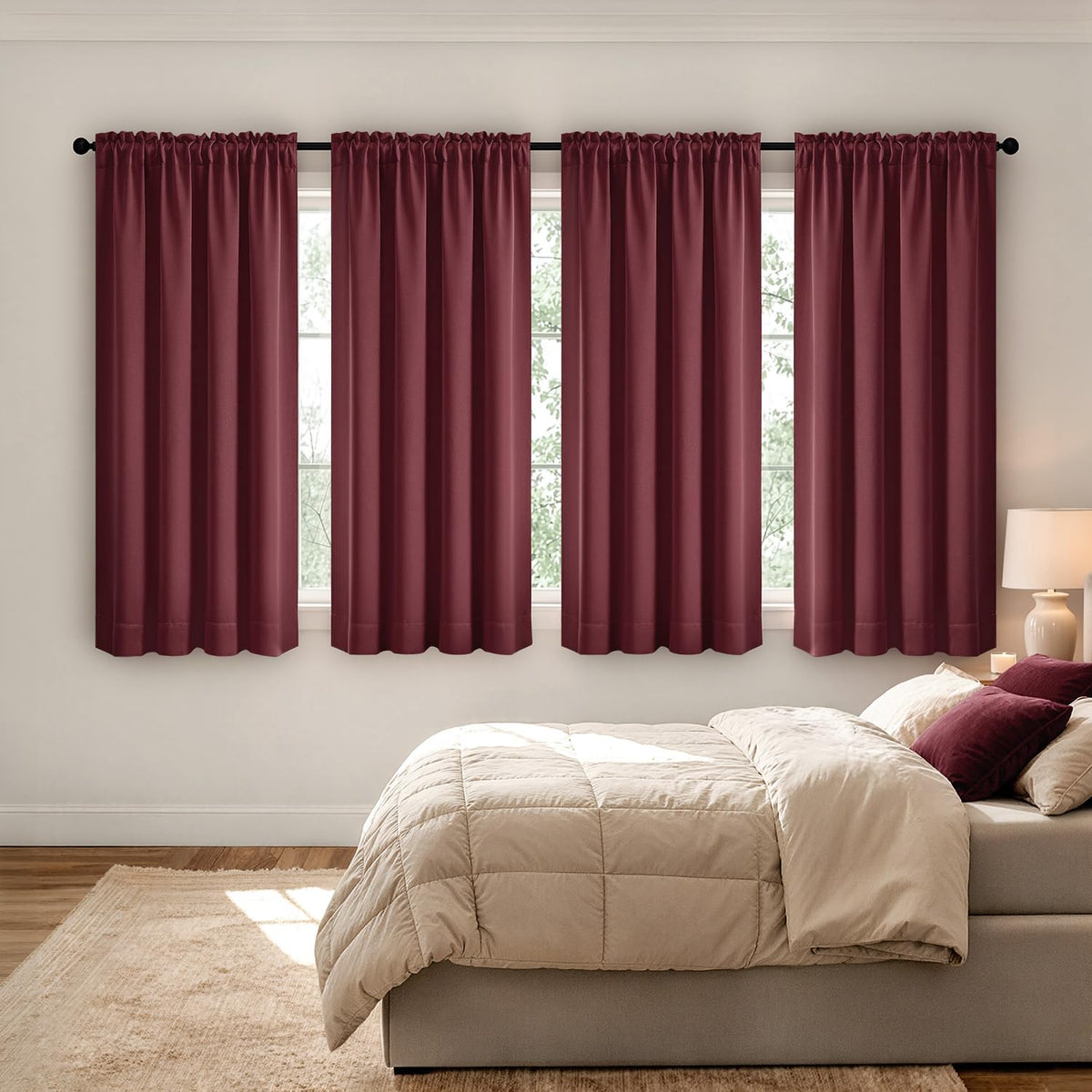 MIULEE Short 36 Inch Blackout Kitchen Window Curtain Black Set of 4 Panels