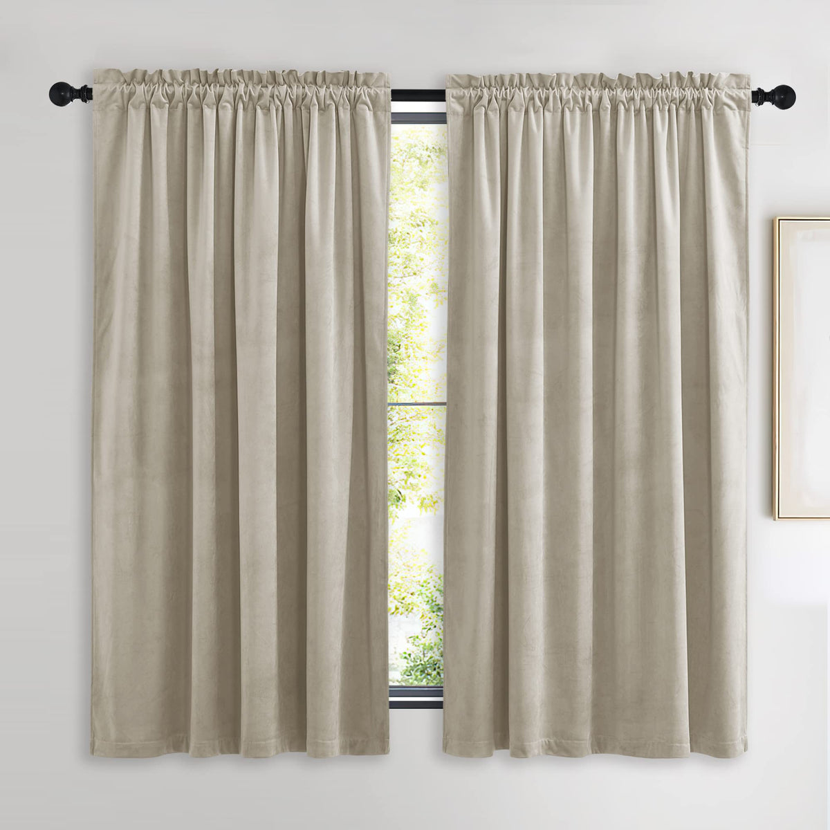 NICETOWN Black Out Velvet Curtains 63 inches Long for Kitchen