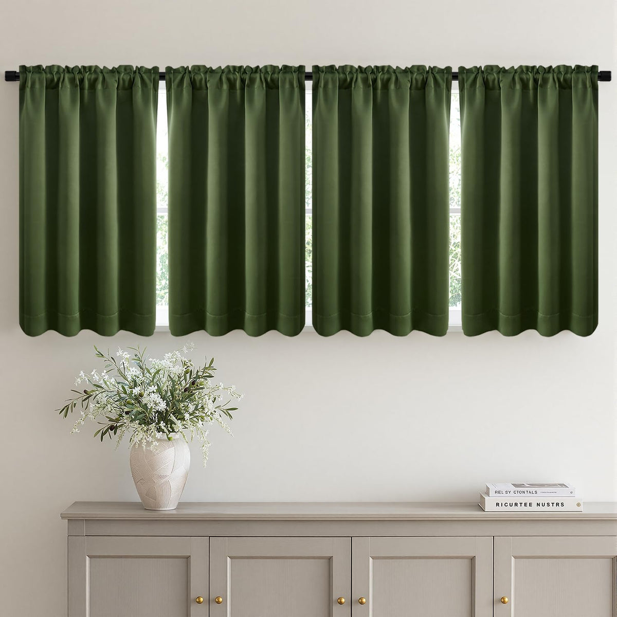 MIULEE Short 36 Inch Blackout Kitchen Window Curtain Black Set of 4 Panels