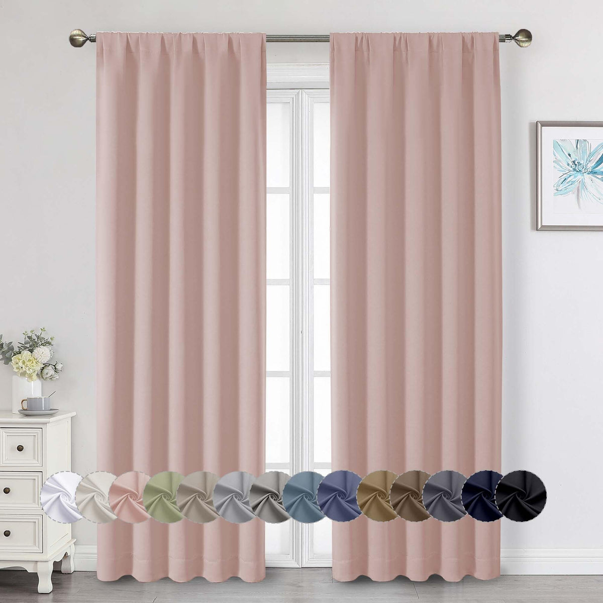 Black Cafe Blackout Curtains 36 Inch Length 2 Panels Set, Soft Solid Thermal Insulated Room Darkening Small Window Curtains for Kitchen Bathroom Basement, Black, Each, 40" Wx36 L