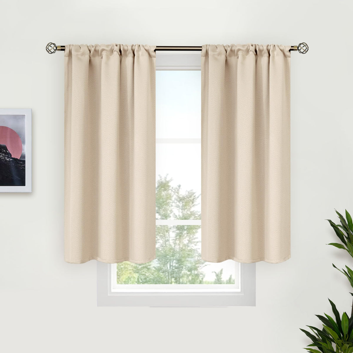 BGment Black Blackout Curtains 40 Inches Long for Kitchen Window 2 Panels