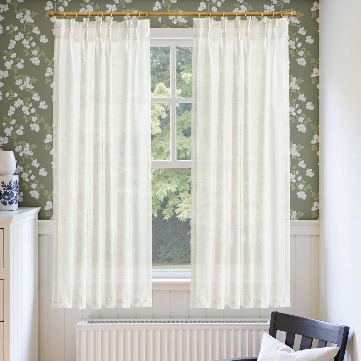 jinchan Linen Pinch Pleated Back Tab Tier Curtains, 26x36, Natural