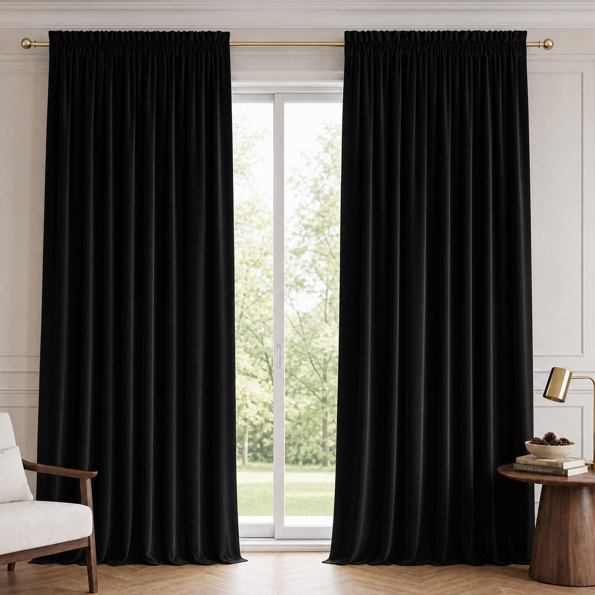 NICETOWN Black Out Velvet Curtains 63 inches Long for Kitchen