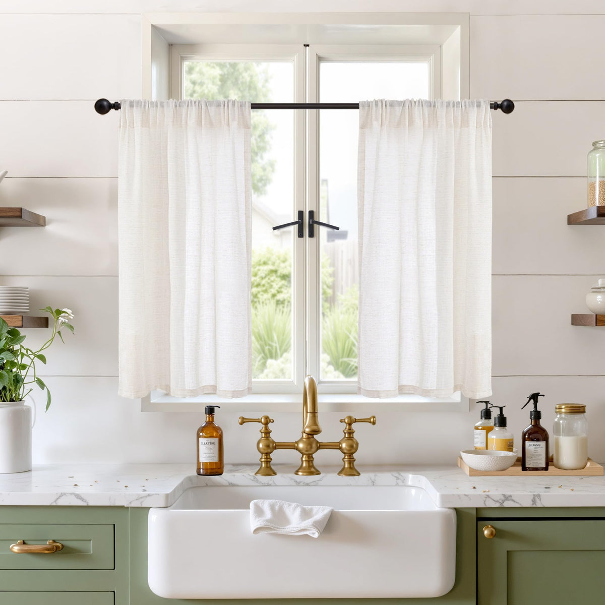BGment Linen Kitchen Window Curtains Over Sink, 36 Inch Length Cafe Drapes