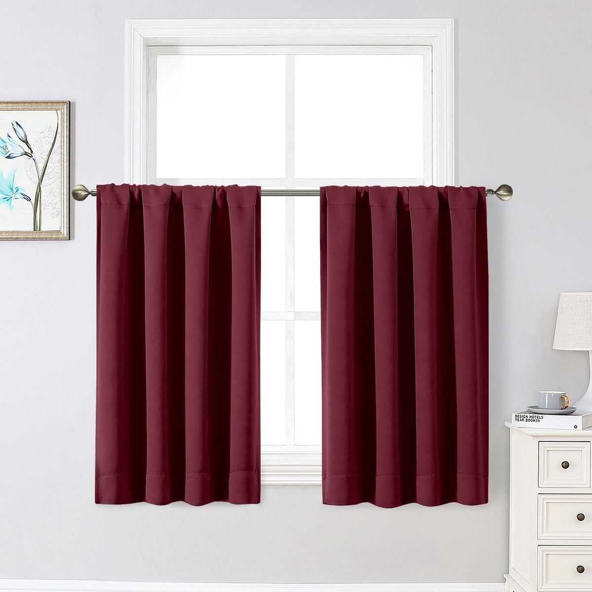 Black Cafe Blackout Curtains 36 Inch Length 2 Panels Set, Soft Solid Thermal Insulated Room Darkening Small Window Curtains for Kitchen Bathroom Basement, Black, Each, 40" Wx36 L