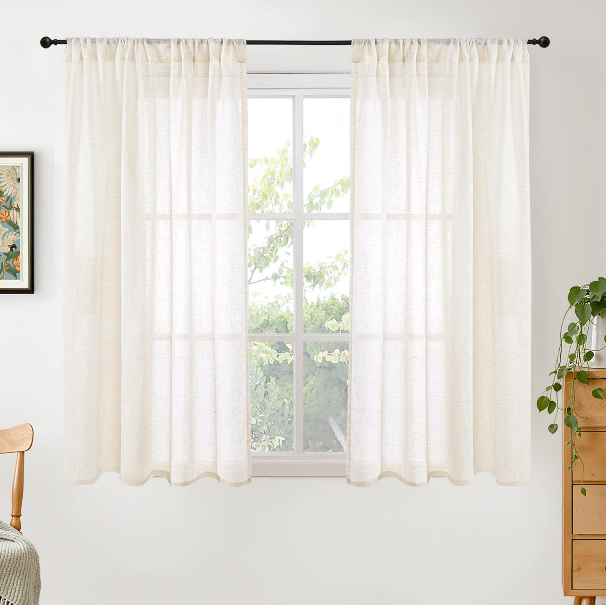 BGment Linen Kitchen Window Curtains Over Sink, 36 Inch Length Cafe Drapes