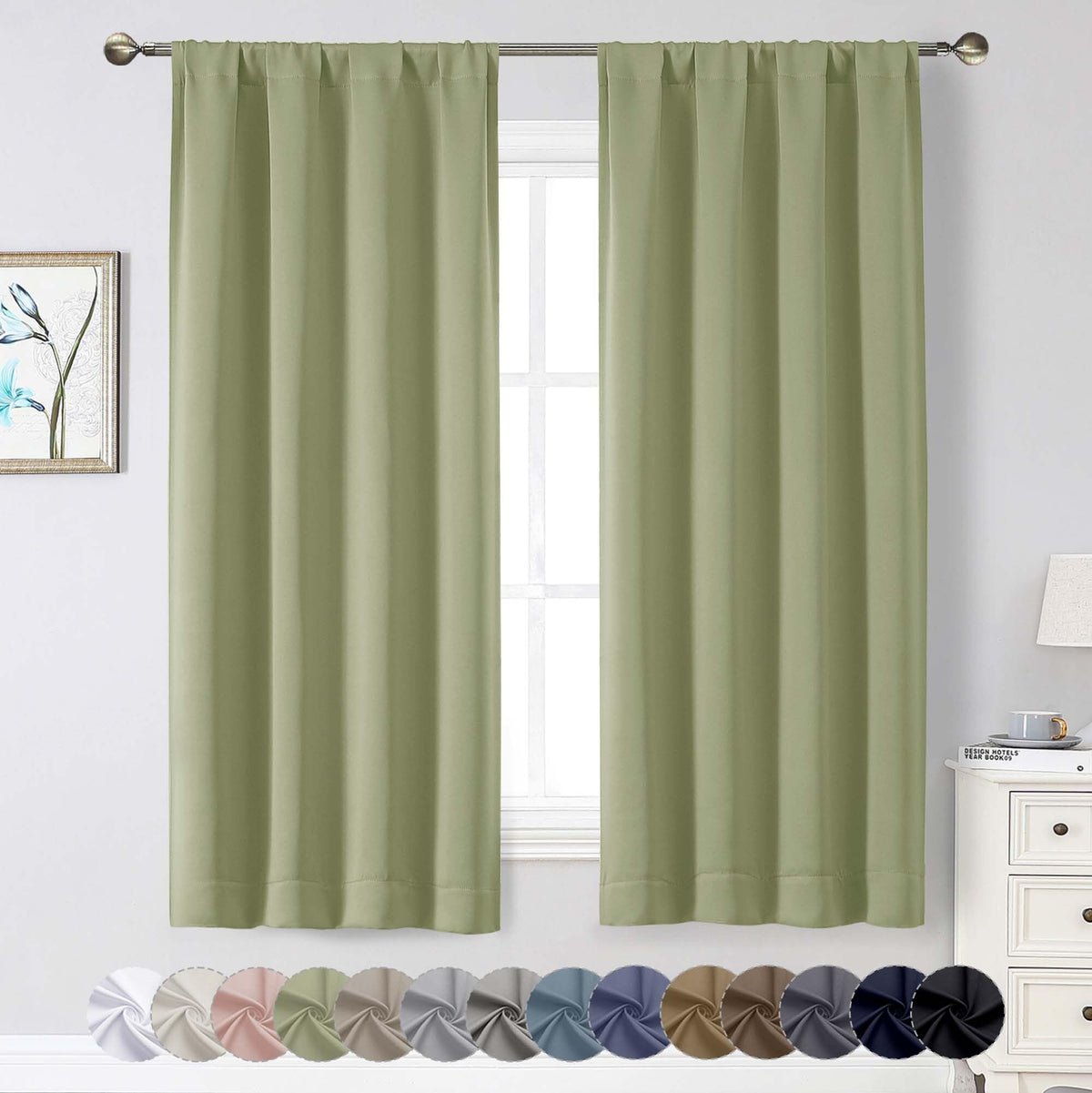 Black Cafe Blackout Curtains 36 Inch Length 2 Panels Set, Soft Solid Thermal Insulated Room Darkening Small Window Curtains for Kitchen Bathroom Basement, Black, Each, 40" Wx36 L