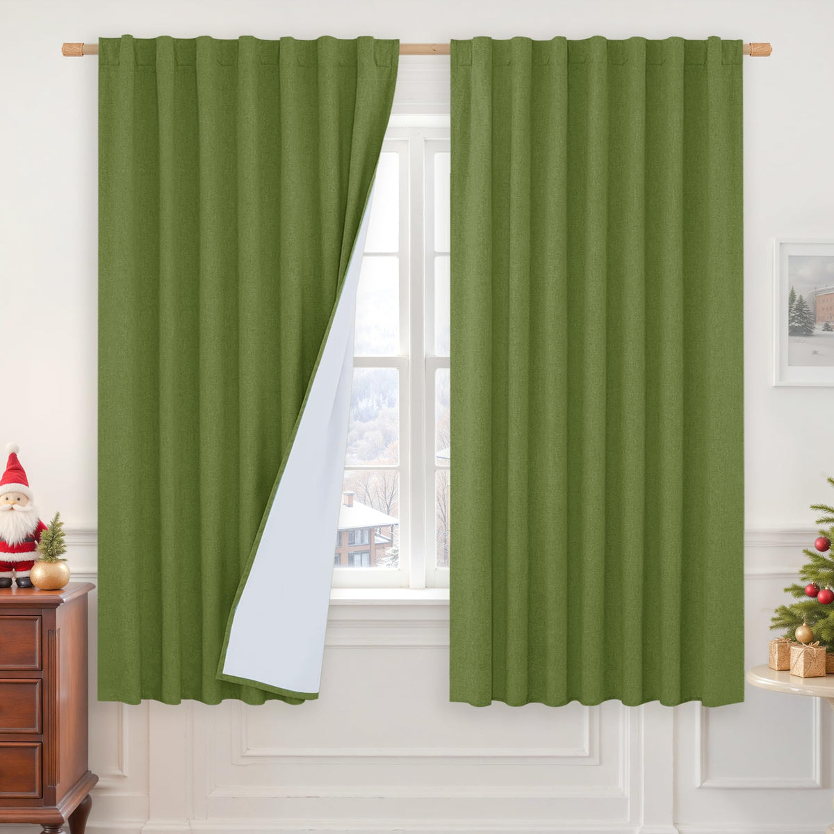 LAMIT Full Blackout Linen Kitchen Window Curtains 36 Inches Long, Ivory