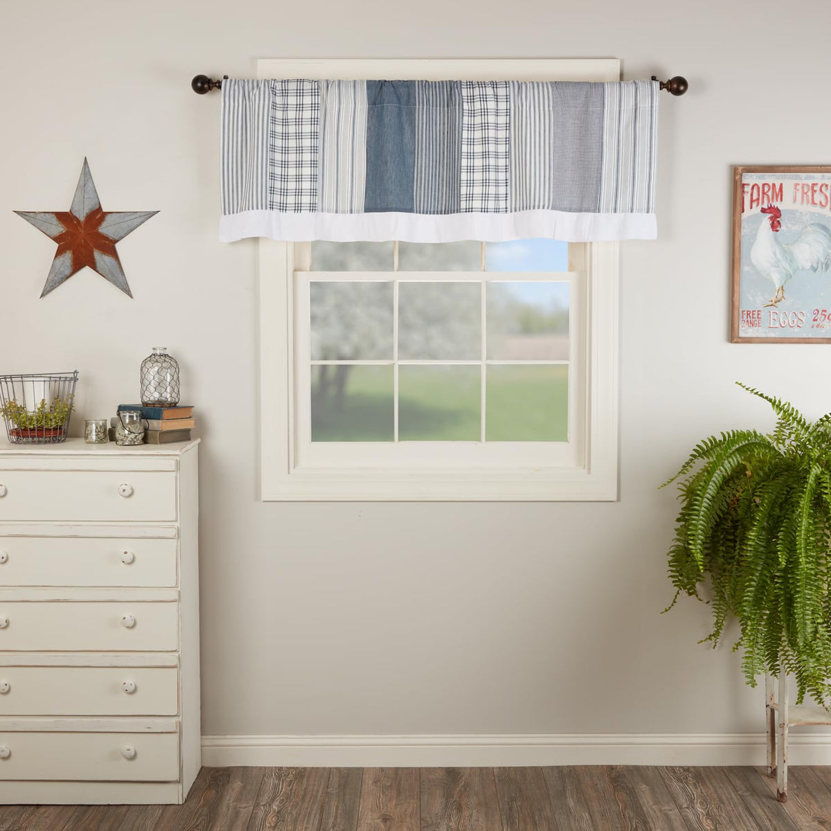 VHC Brands Sawyer Mill Curtain, Panel 63x36, Charcoal Khaki Tan