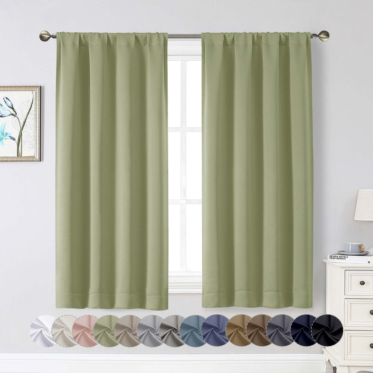 Black Cafe Blackout Curtains 36 Inch Length 2 Panels Set, Soft Solid Thermal Insulated Room Darkening Small Window Curtains for Kitchen Bathroom Basement, Black, Each, 40" Wx36 L