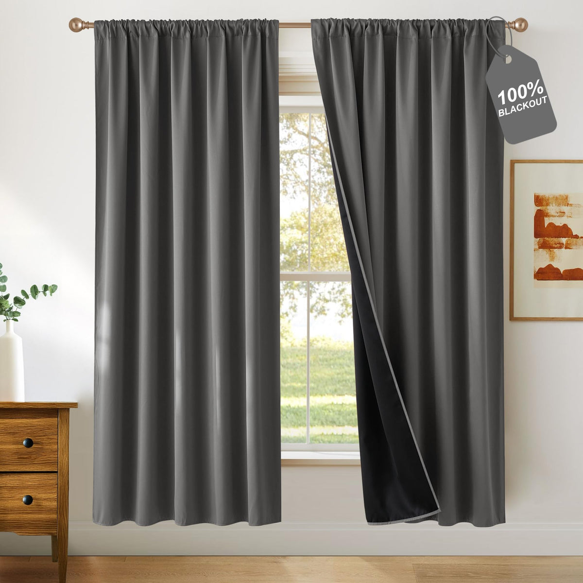 NICETOWN 100% Black Out Kitchen Curtains 36 Inch Length, W52xL36, 2 Panels