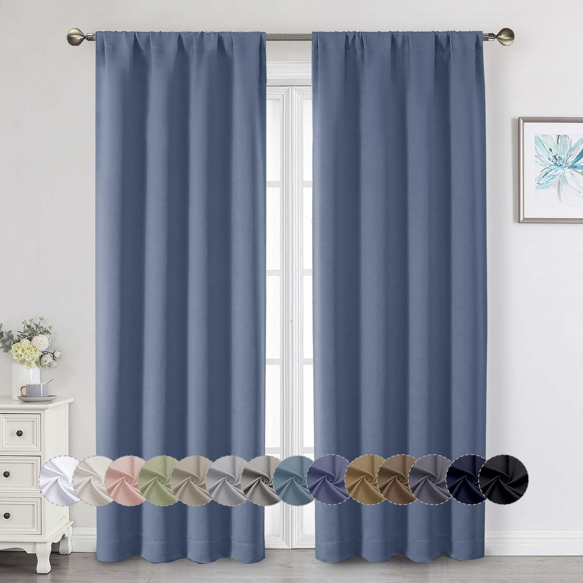 Black Cafe Blackout Curtains 36 Inch Length 2 Panels Set, Soft Solid Thermal Insulated Room Darkening Small Window Curtains for Kitchen Bathroom Basement, Black, Each, 40" Wx36 L