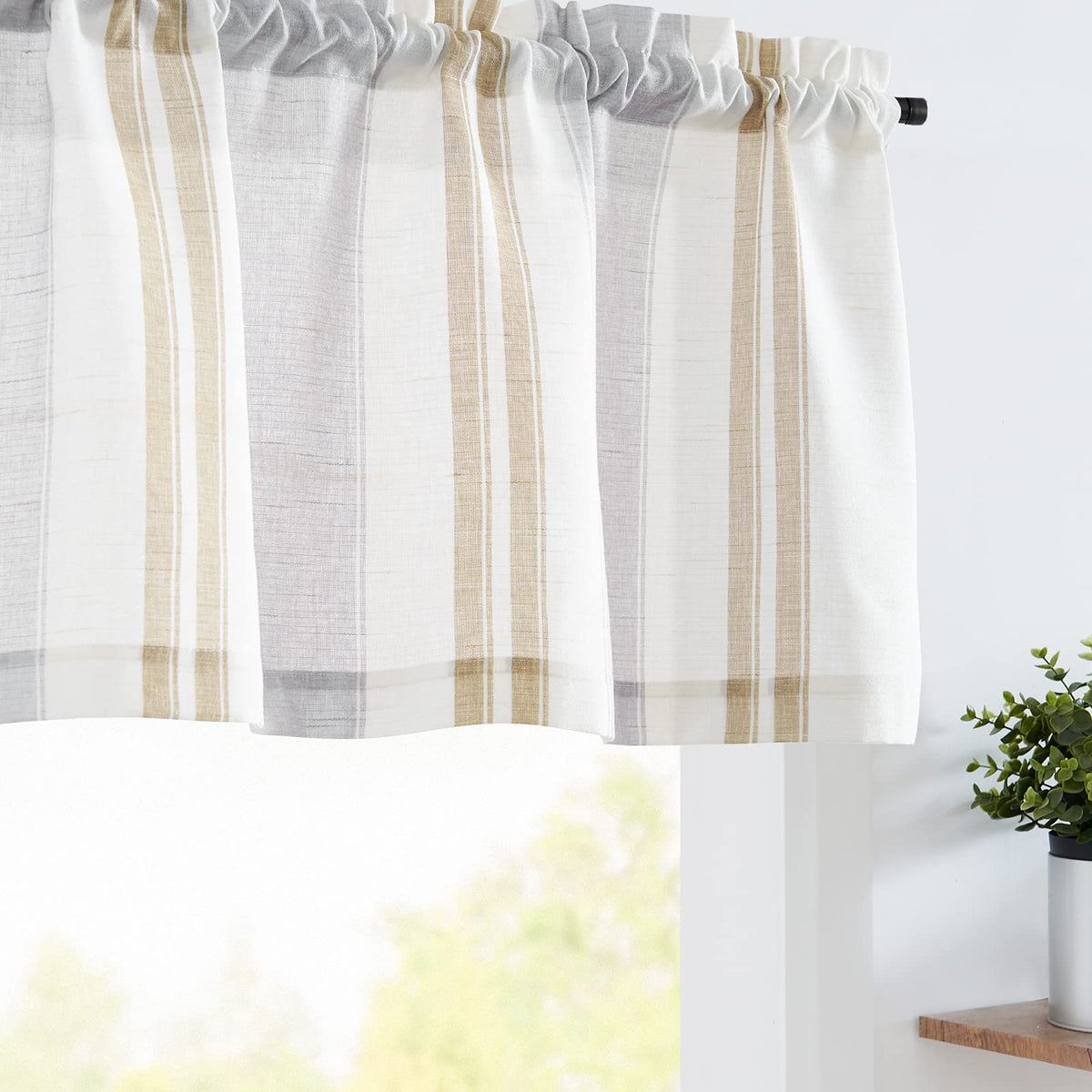 jinchan Linen Boxter Stripe Valances for Window 16 inch,Sage Green,1 Panel